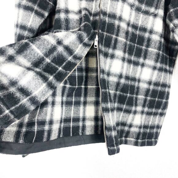 Maiden Noir Men’s Wool Alpaca Plaid Zip Jacket Large Black White Check Coat - Picture 9 of 13
